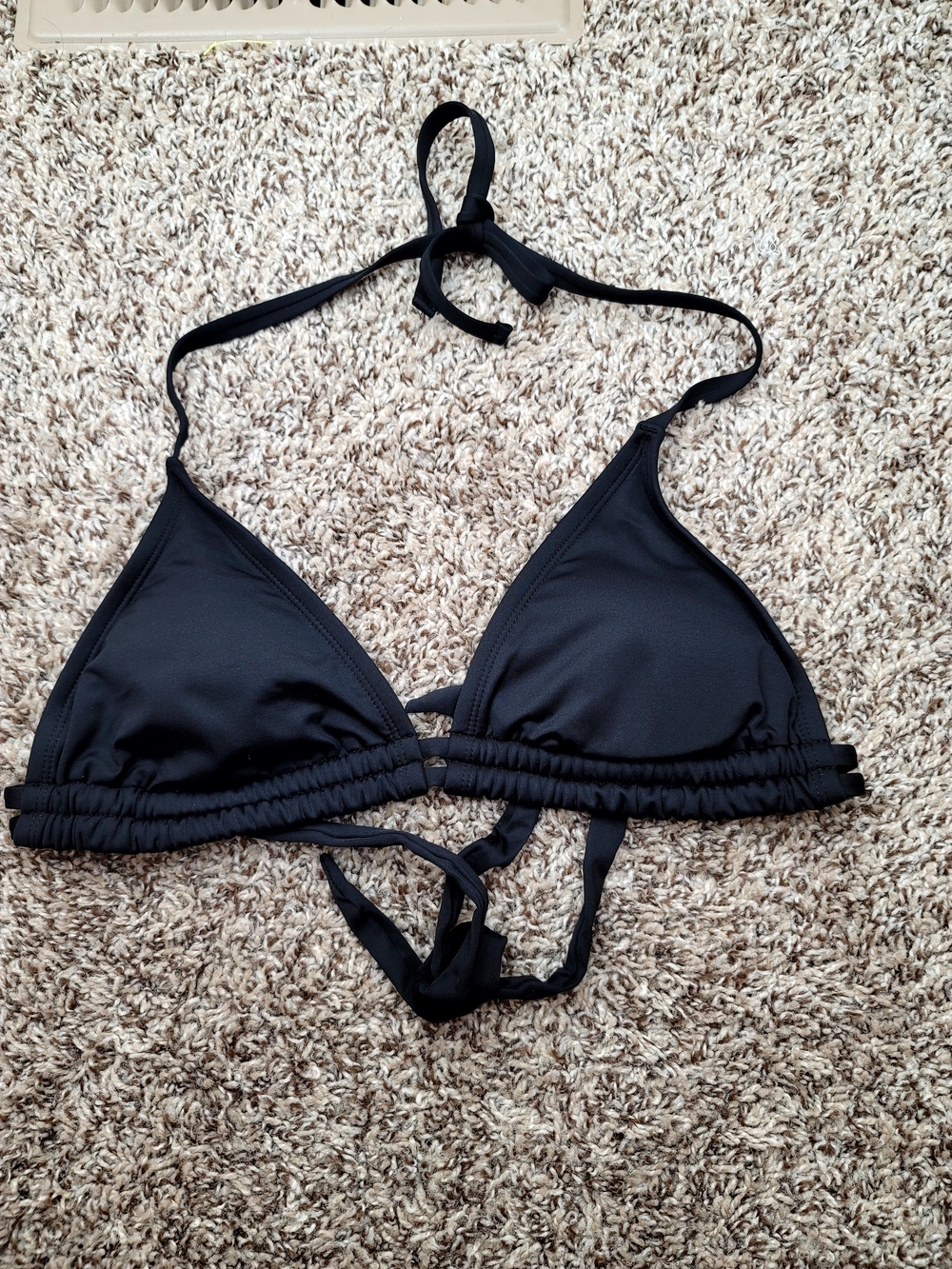 Kona Sol Black Triangle Bikini Top Size M Double Tunnel Halter NWOT